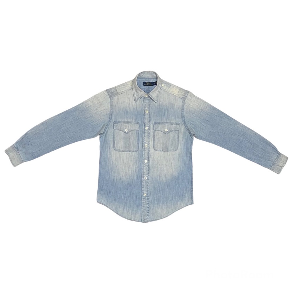 Polo Ralph Lauren denim light wash long sleeve button down shirt 2 front pockets